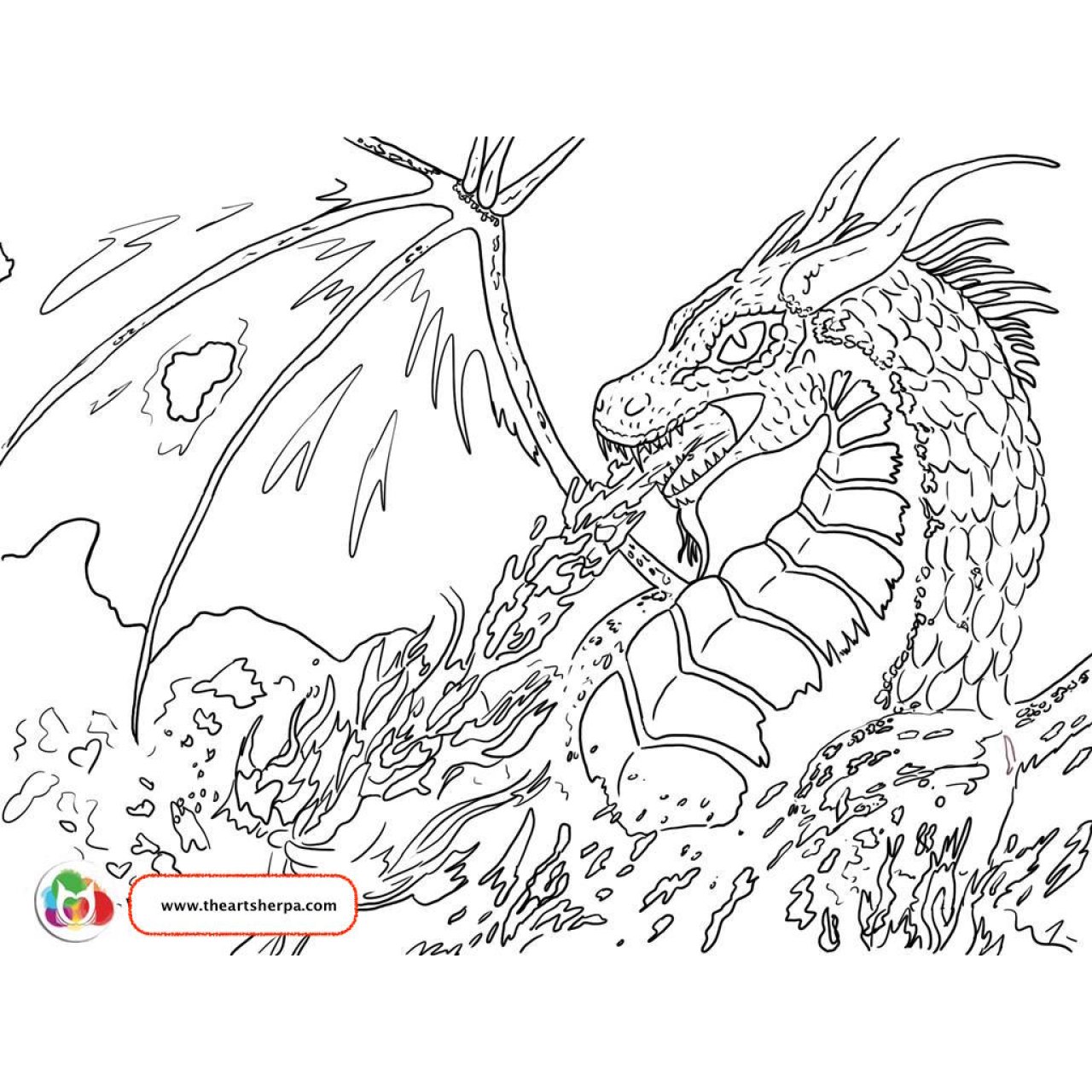 fire breathing dragon coloring page