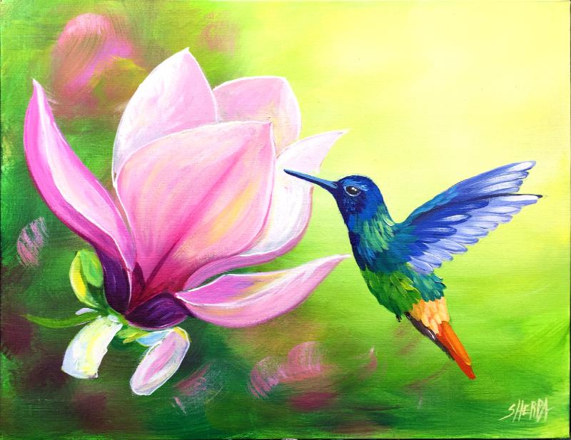 Hummingbird And Magnolia Acrylic Painting Tutorial Step By