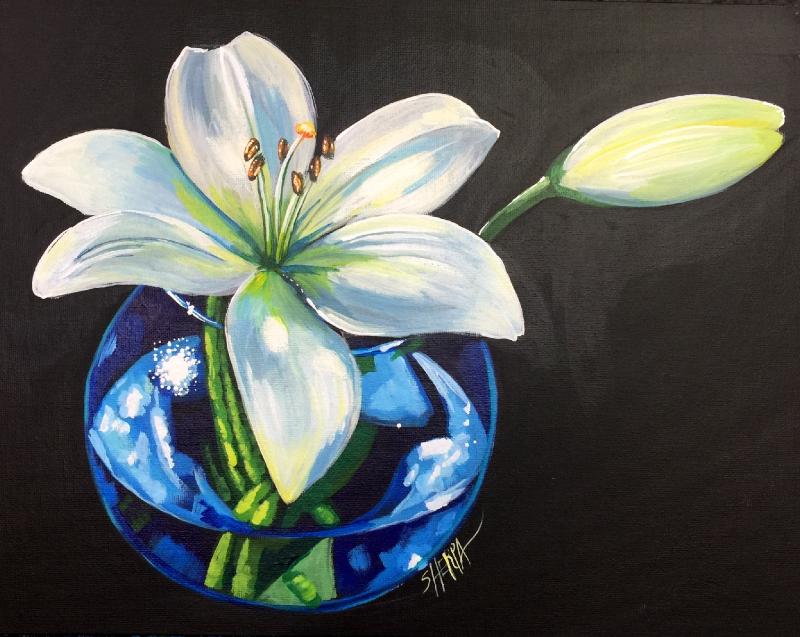 White Lily In A Glass Vase Acrylic Painting Tutorial Step By Live Streaming The Art Sherpa - Easy Flowers Lily Of The Valley Acrylic Painting Tutorial Live