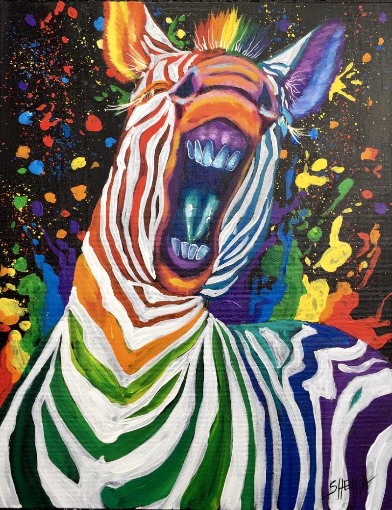 Rainbow Zebra, 8 x 10 original watercolor of a rainbow colo…