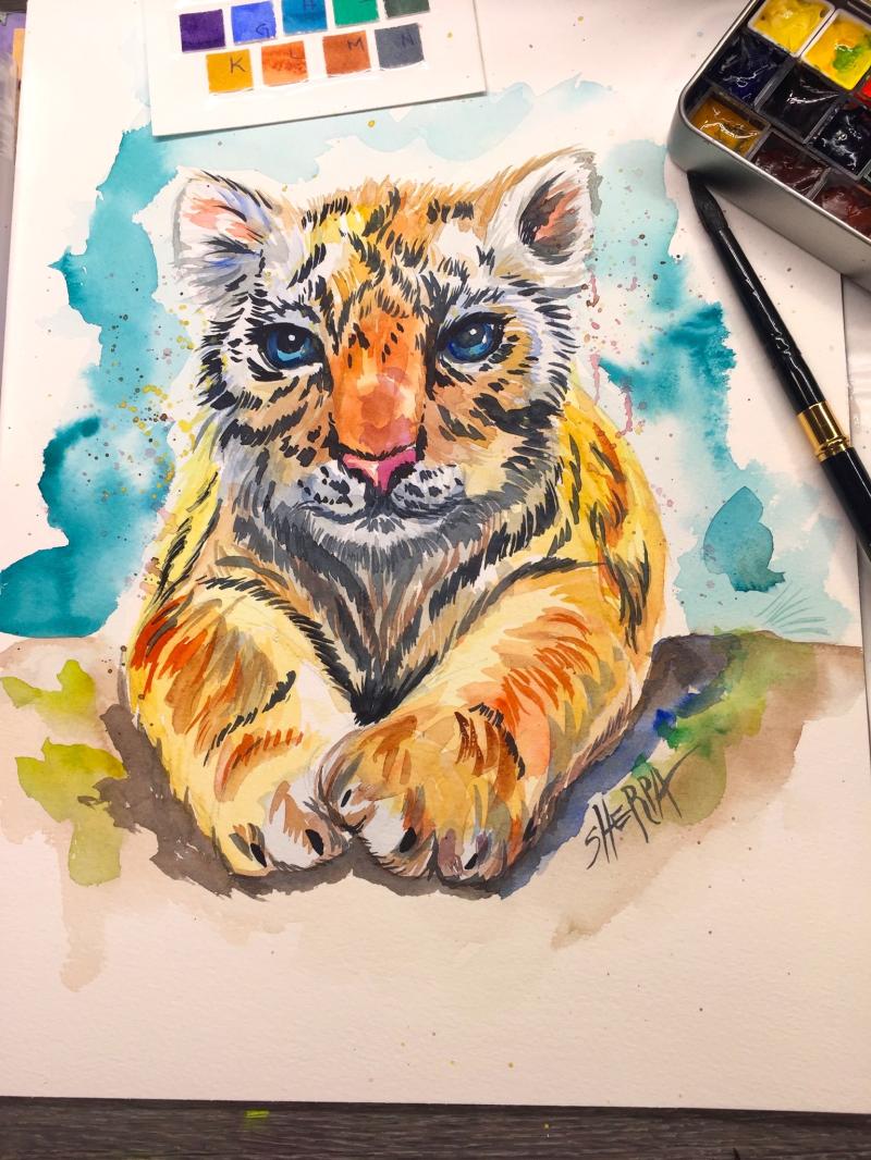 How To Paint A Baby Tiger Watercolor Facebook Class | The Art Sherpa