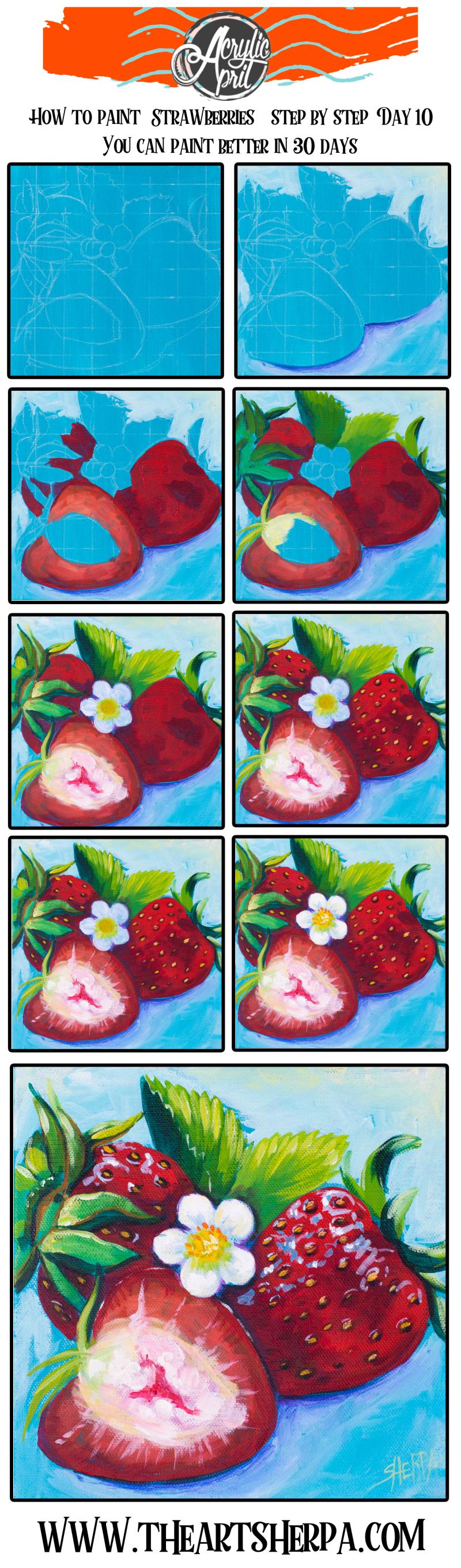 Realistic Strawberries Easy Daily Painting Step By Step Acrylic