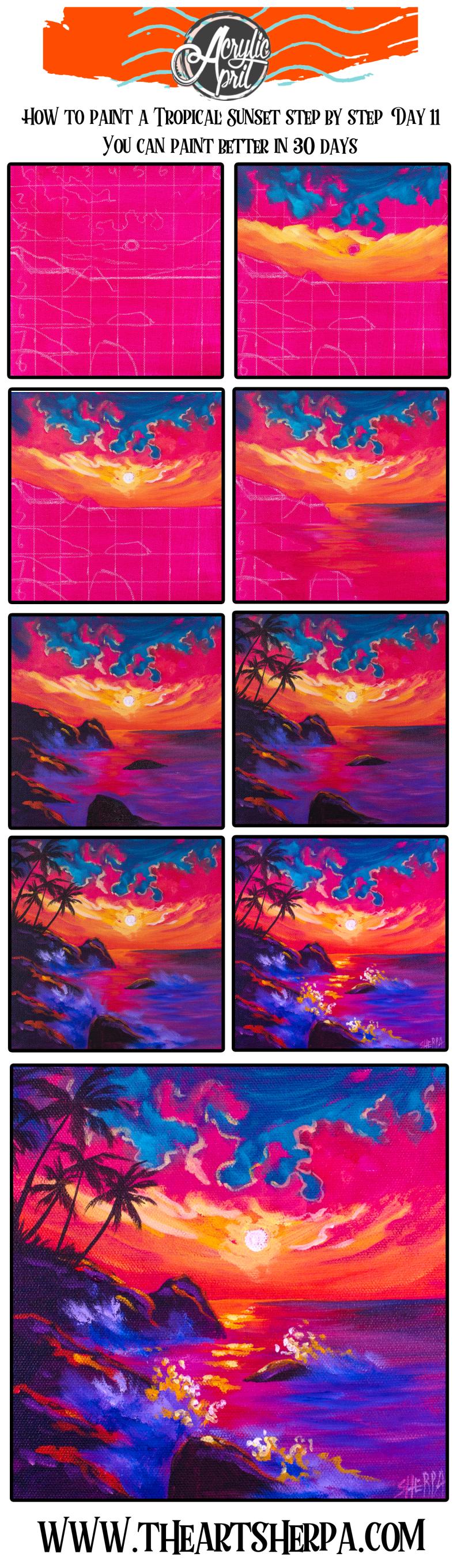 Tropical Sunset Easy Daily Painting Step By Step Acrylic ...