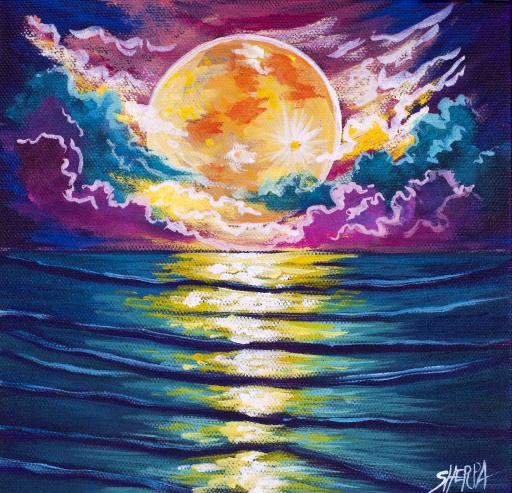 Easy Moon On Water Daily Painting Step By Step Acrylic Tutorials Day 16