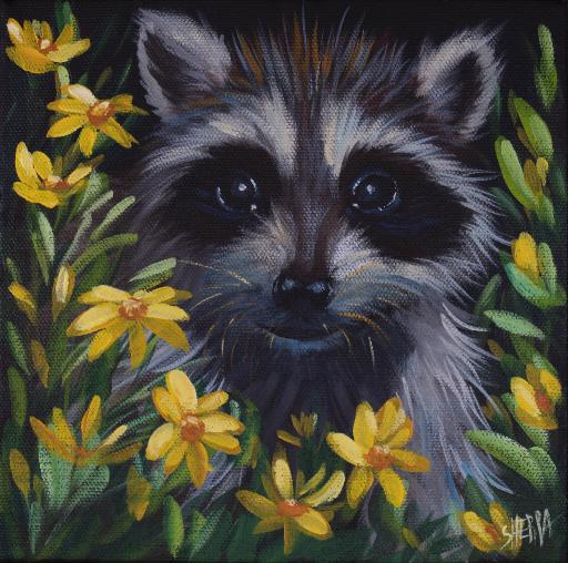 Raccoon In Flowers Easy Daily Painting Step By Step Acrylic