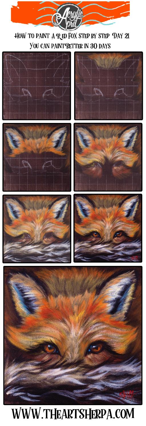 Red Fox Easy Daily Painting Step By Step Acrylic Tutorials Day 21