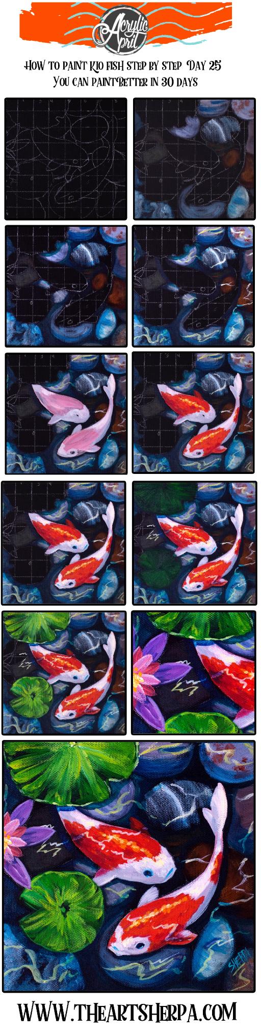 Koi Fish Pond Easy Daily Painting Step By Step Acrylic Tutorials