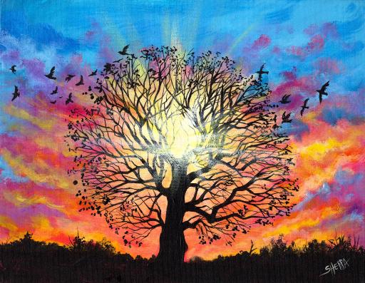 sunset with trees paintings