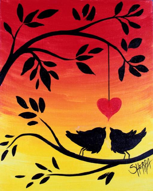 Easy Love Birds On A Branch Sunset Acrylic Painting Tutorial