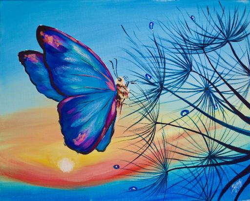 Healing Easy Butterfly Sunrise And Dandylion Acrylic Painting