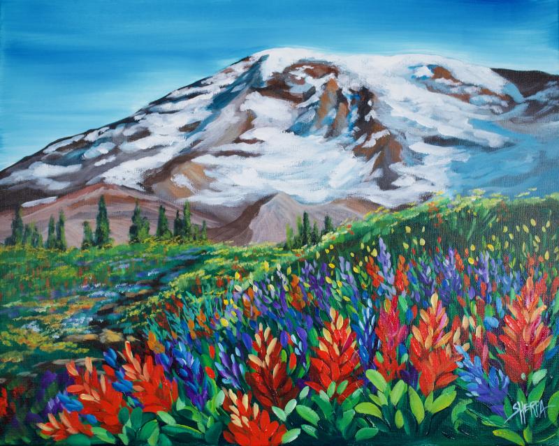 Wildflowers On A Majestic Mountain Acrylic Painting Tutorial Step By