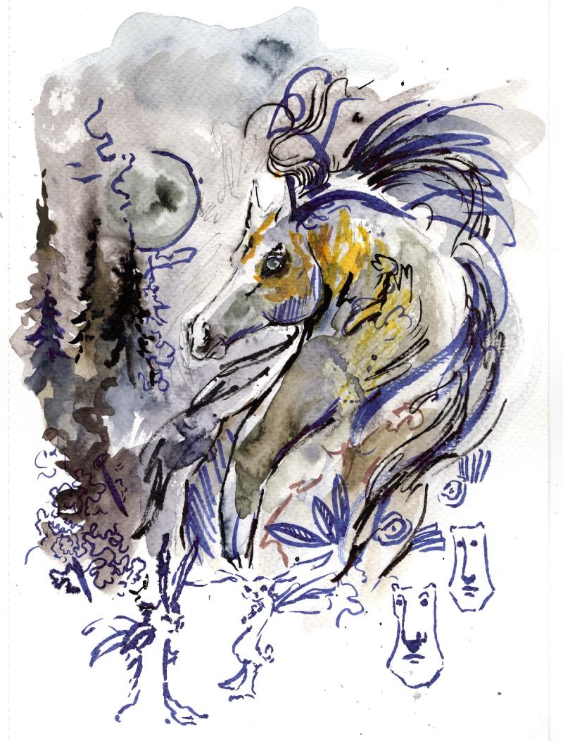 Watercolor Freestyle Horse And Abstract | The Art Sherpa