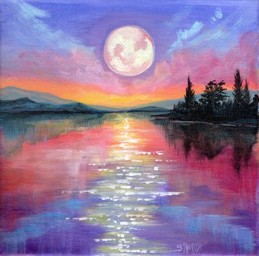 Easy Moonlight Lake Daily Painting Step By Step Day 3 acrylicapril2021