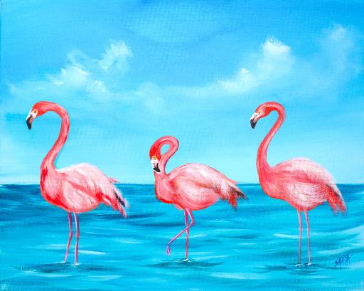 TROPICAL FLAMINGOS Beginners Learn To Paint Acrylic Tutorial Step