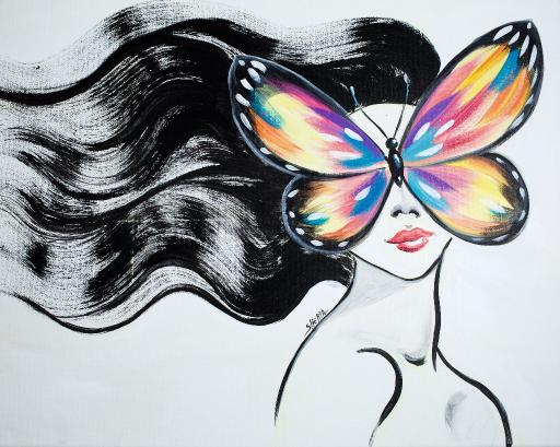 girl with butterfly wings drawing