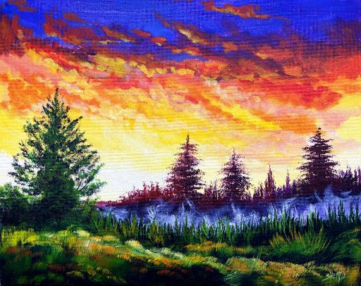 Acrylic painting - Using a sponge to paint an easy sunset 