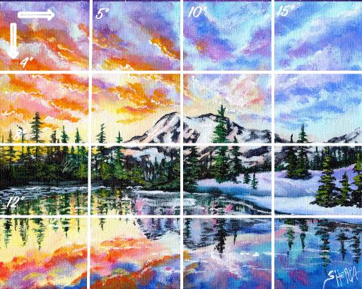 16x20 grid Horizontal    snowy mountain sunset .jpg