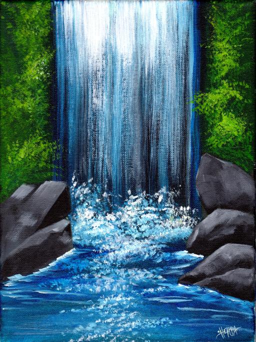 EASY Fan Brush Waterfall Beginner Acrylic Painting STEP BY STEP