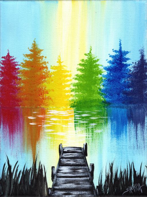 Rainbow Trees Lake And Pier Easy Acrylic Painting STEP BY STEP