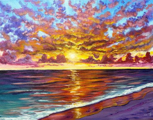 Pink Sunset, Easy Art, Acrylic Painting for Beginners