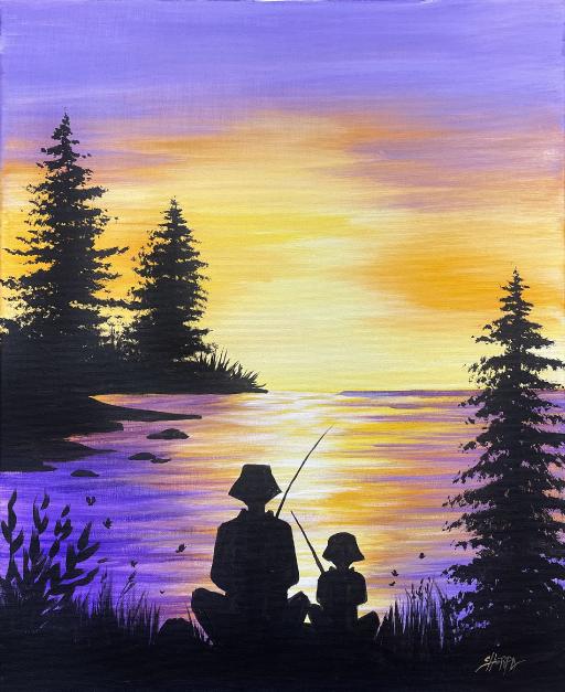 Vibrant Acrylic Painting of a Little Boy Fishing