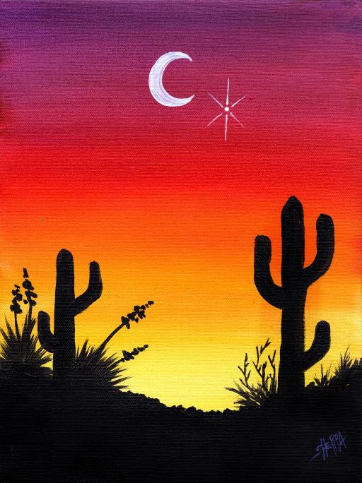 EASY Desert Sunset With Cactus Acrylic Painting Beginner Step By