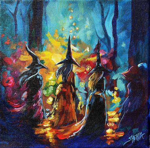 Witches Gathering Fantasy ‍♀️ 13 Days Of Halloween Acrylic Painting ...