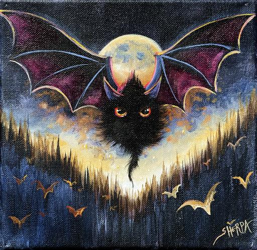 Bats And Moon Fantasy 13 Days Of Halloween Acrylic Painting