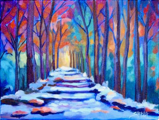 Gold Purple Forest  Easy Acrylic Painting Step by Step for