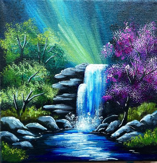 EASY Waterfall Landscape How To Paint Acrylics For Beginners