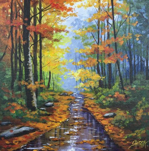 Autumn Landscape Path In The Rain How To Paint Acrylics