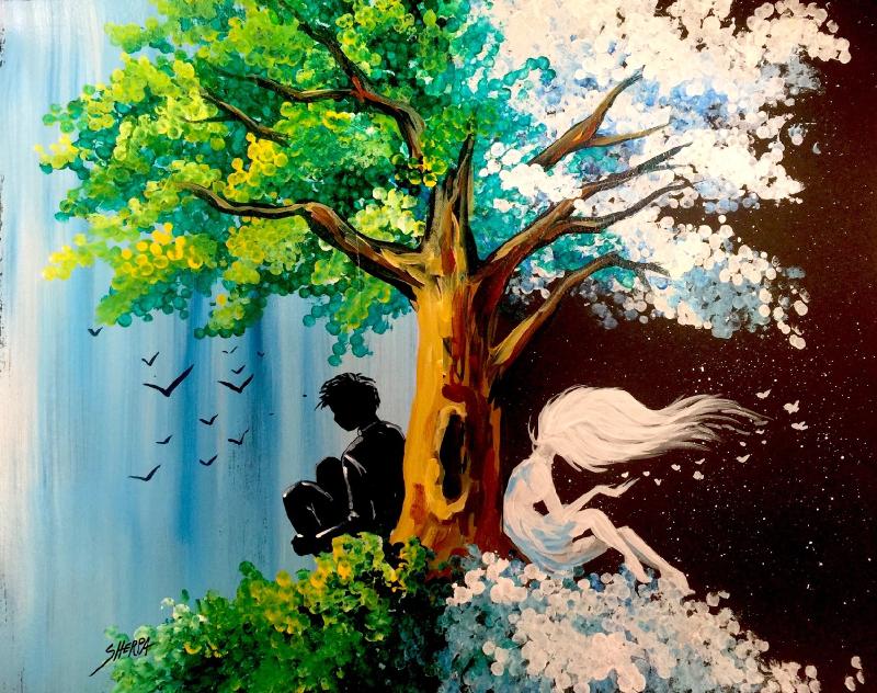 LIVE STREAM Day And Night Tree Easy Acrylic Painting Step By Step