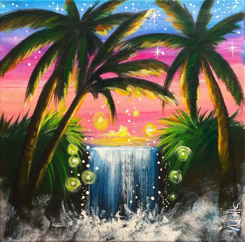 Easy Sunset Waterfall Acrylic Painting Step By Step LIVE 🔴