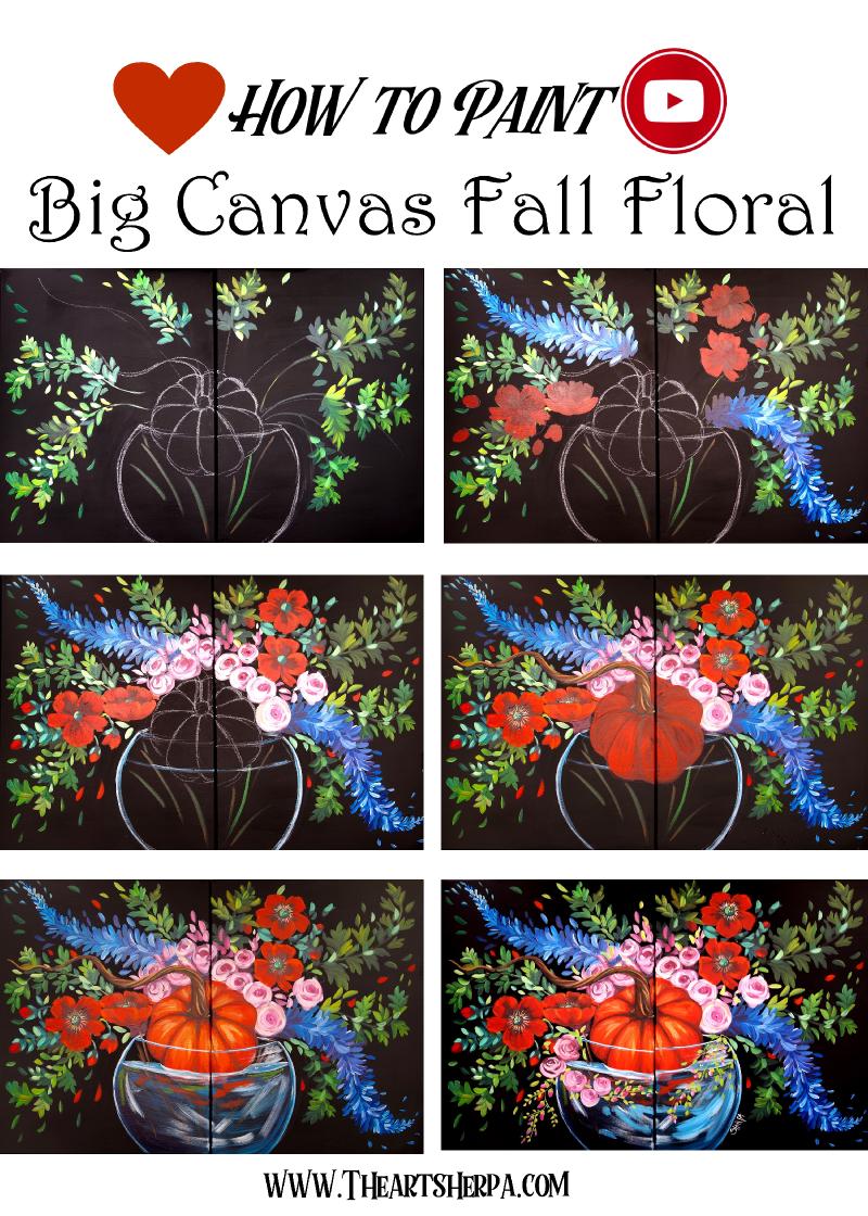 LARGE CANVAS Fall Floral Easy Acrylic Painting Tutorial Step By