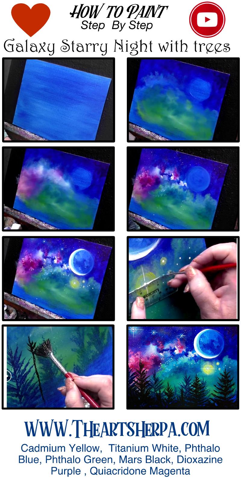 How To Paint A Starry Night Galaxy Over Trees STEP By STEP | The Art Sherpa