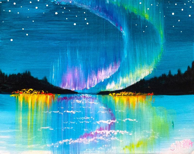 Beginners learn to paint Acrylic, Aurora Borealis Landscape, Winter  Wonderland