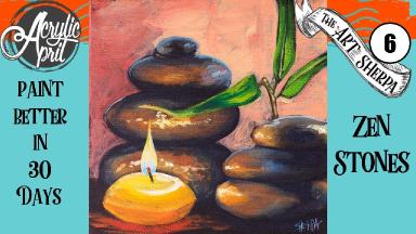 Zen Stones  Candle Easy Daily Painting  Step by step Acrylic Tutorials Day 6  #AcrylicApril2020