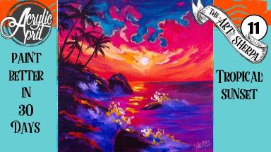 Tropical Sunset  Easy Daily Painting  Step by step Acrylic Tutorials Day 11  #AcrylicApril2020