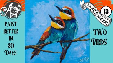 A pair of Birds   Easy Daily Painting  Step by step Acrylic Tutorials Day  #13 AcrylicApril2020