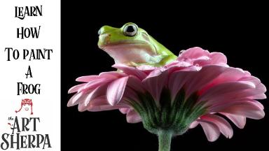 Frog on a Daisy Step by step Acrylic Tutorial Live Stream The Art Sherpa