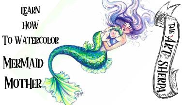 Watercolor How to paint a Mermaid Mother and Baby live stream step by step 