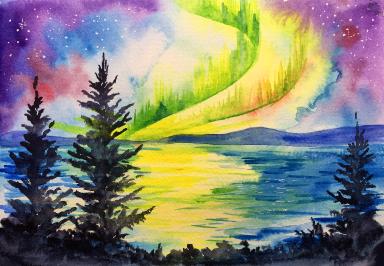 How to paint a Aurora Borealis Watercolor Landscape with The Art Sherpa