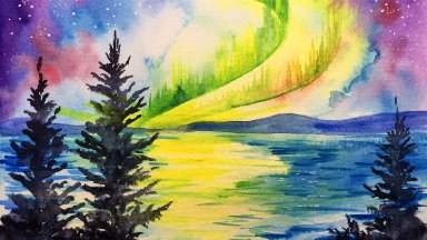 How to paint a Aurora Borealis Watercolor Landscape with The Art Sherpa