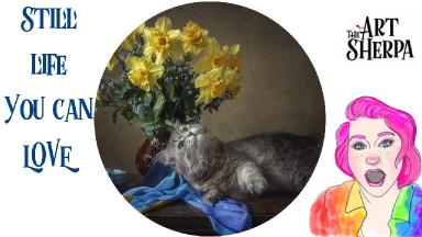 Floral Still Life With cat Step by step Acrylic Live stream | TheArtSherpa