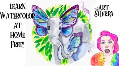 Watercolor Flutterphant Mom and Baby