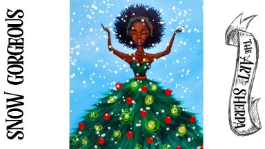 Snow Gorgeous girl christmas tree Dress Acrylic tutorial (Easel)  | TheArtSherpa