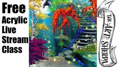 Live Stream Acrylic Class Autumn Fantasy Fairytale Forest Stone Steps  | TheArtSherpa