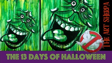 Easy Drippy Acrylic Slimer Halloween Spooky live stream  painting Step by step Day 6 | TheArtSherpa