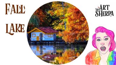 How to paint Fall tree on a lake with Cabin  Live streaming tutorial | TheArtSherpa