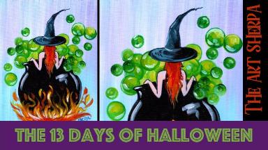 Witchy Cauldron Bath  13 days of Halloween  live stream  painting Step by step Day 11 | TheArtSherpa